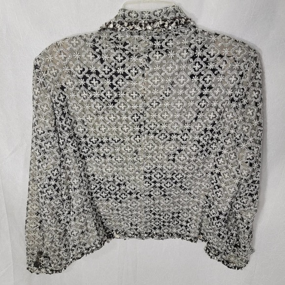 Jones New York Lace Mesh Bow 2 Hook Blazer Black/Cream 14P - Picture 2 of 12